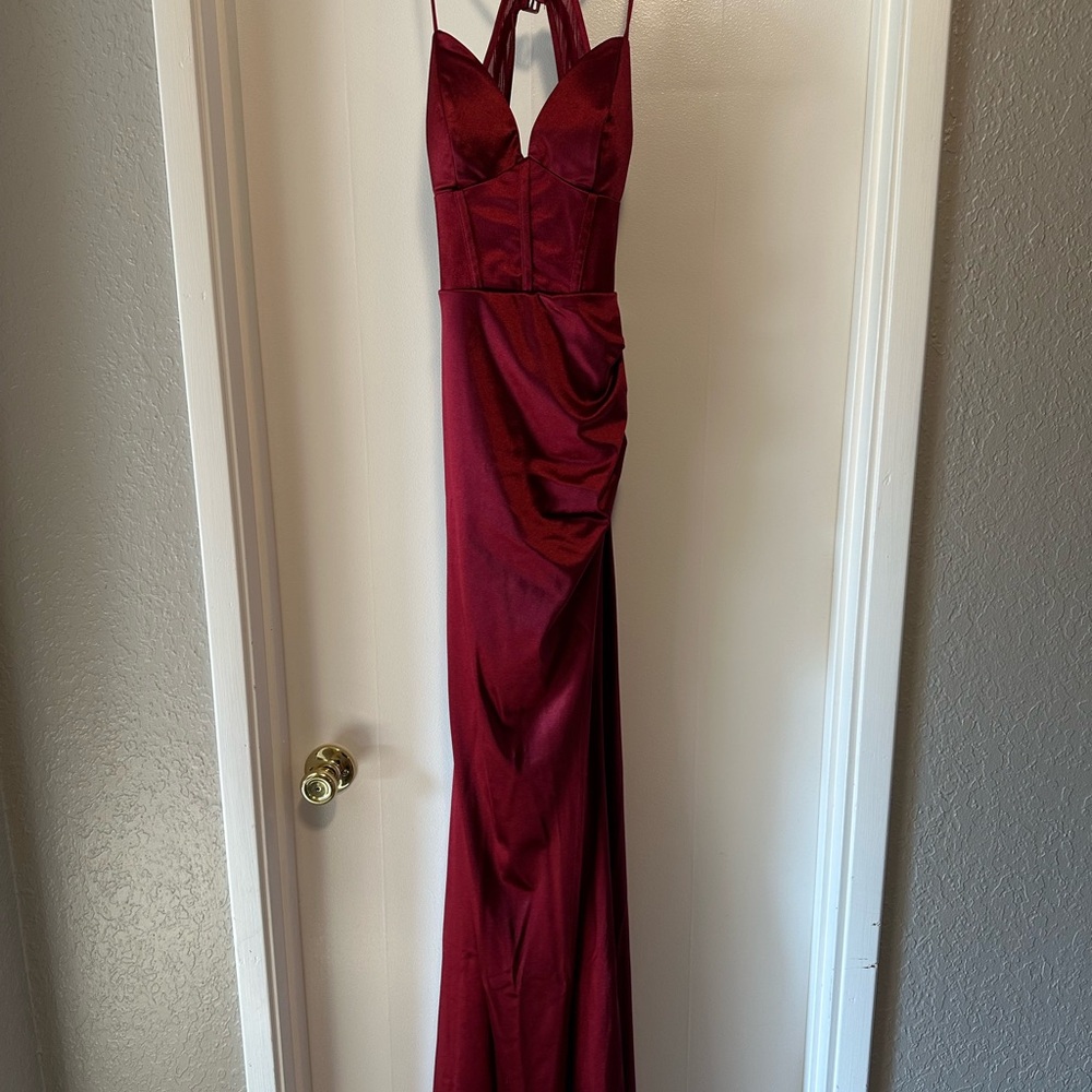Honey and Rosie Deep Red Halter Gown